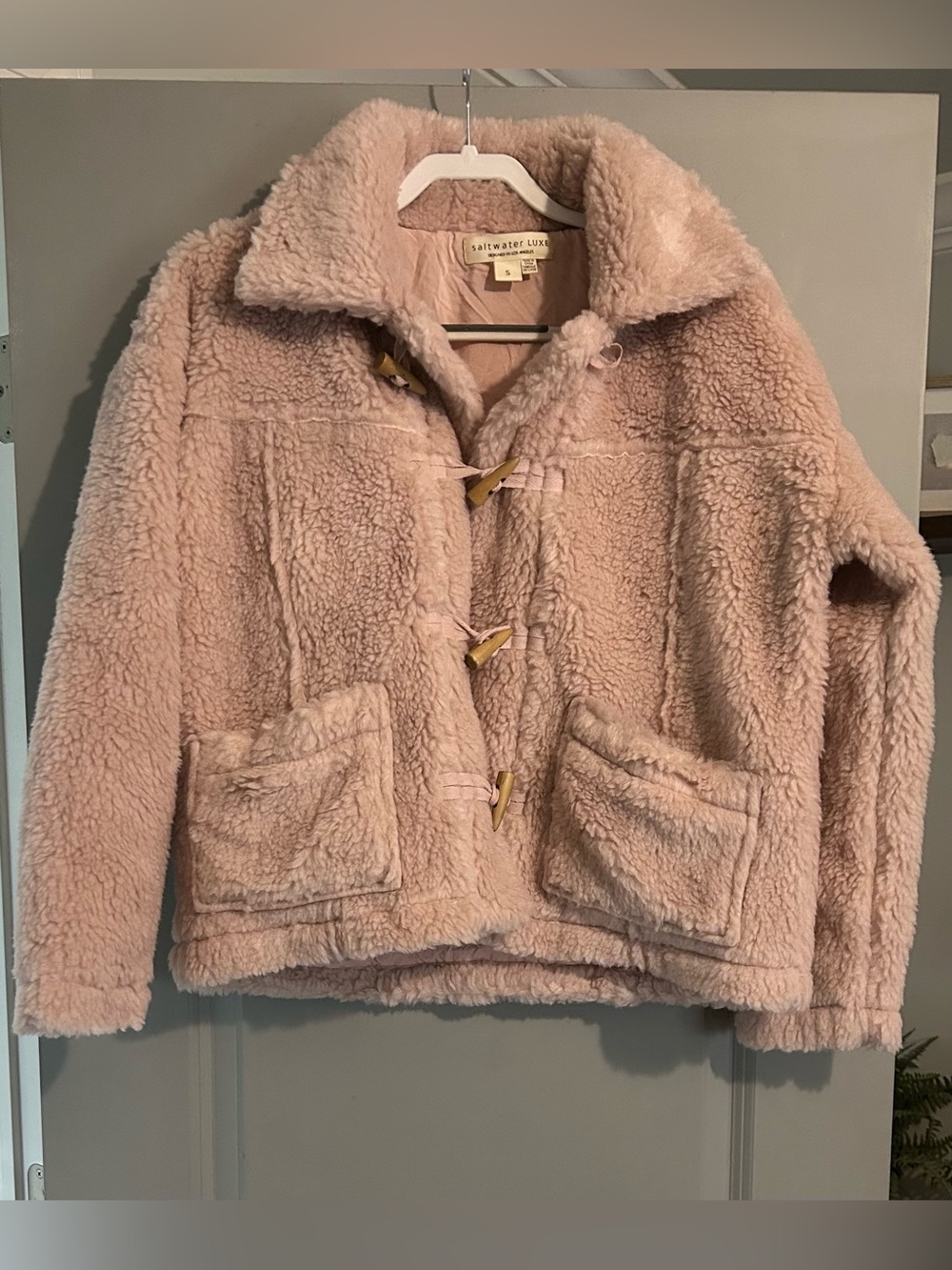 Saltwater Luxe Blush Pink Teddy Toggle Coat Sherpa Jacket Small NWOT - Picture 4 of 6